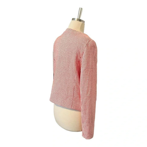 HALOGEN PINK WHITE CHECKED CROPPED ZIP UP BLAZER LINED POCKETS WOMEN SIZE MEDIUM - Picture 9 of 11